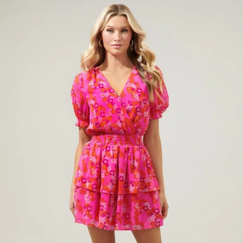 Sugarlips Hot Pink Floral Surplice Ruffle Dress - Picture 13 of 16